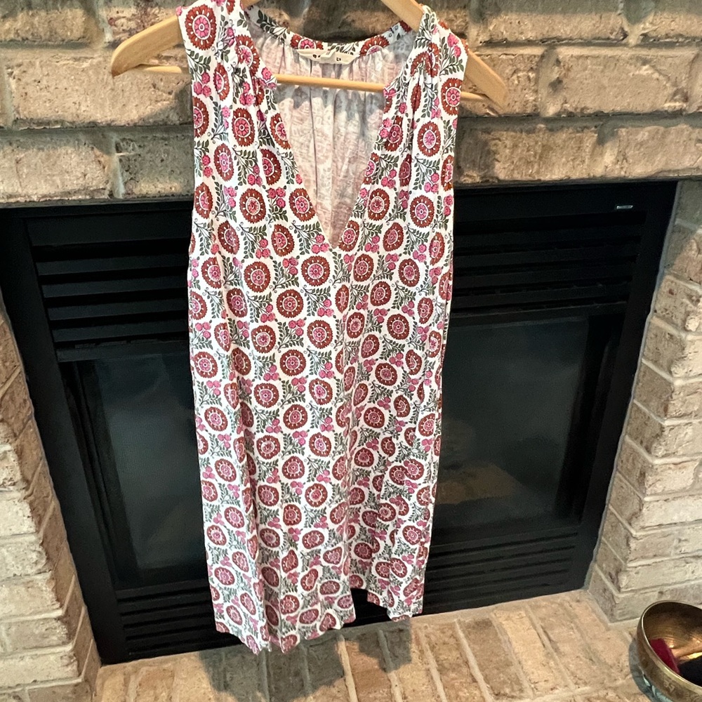 Boden Sleeveless White Dress with Pink Floral Medallion Print